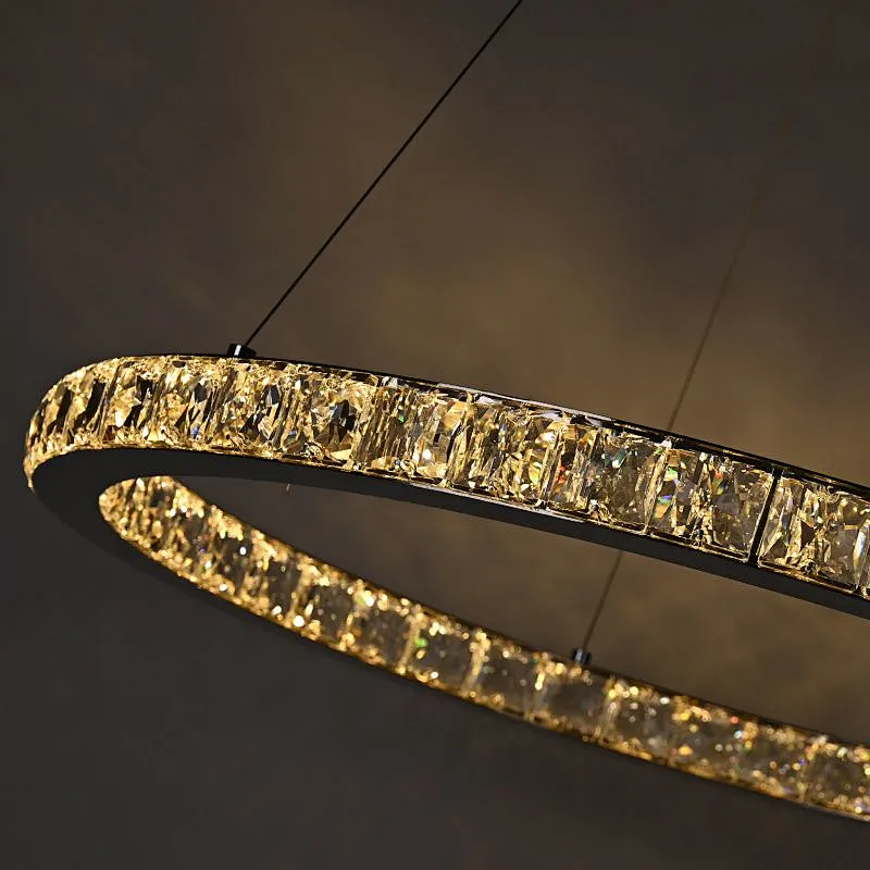 Hanging Stainless Steel Circle Ring LED Crystal glass chanderlier for restaurant