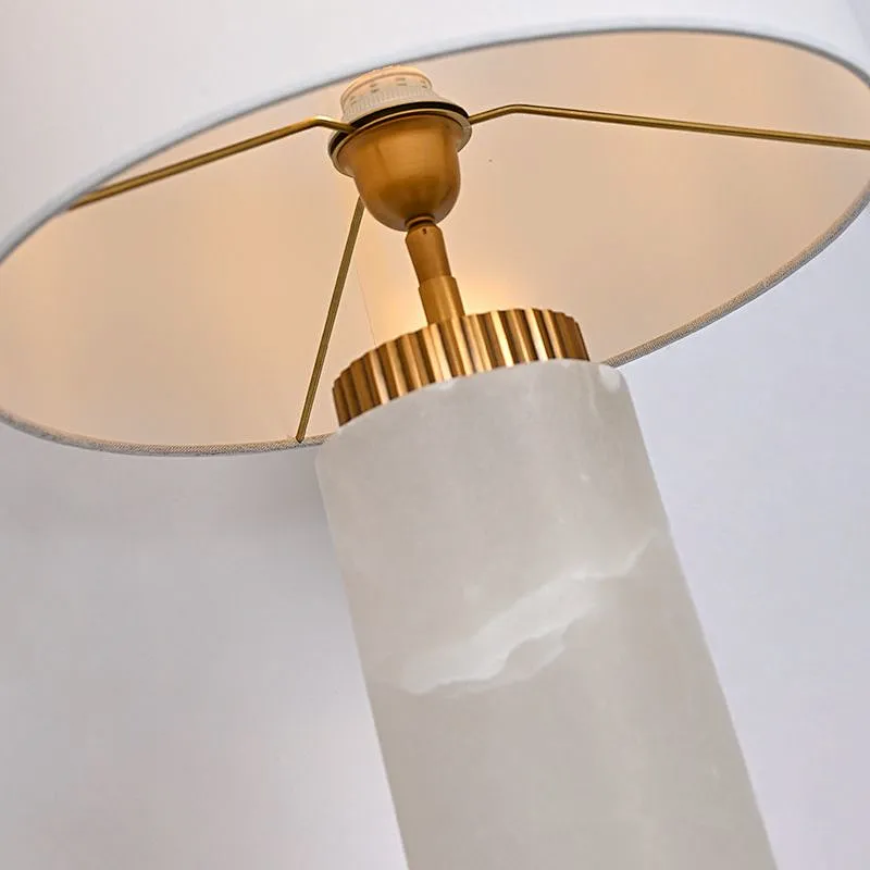 Antique Brass Solid Alabaster Column Bedside Table Lamp For Living Room