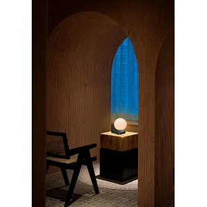 New Lighting Sunshine Marble Slop Steel Support Milky Glass Ball Side Table Lamp