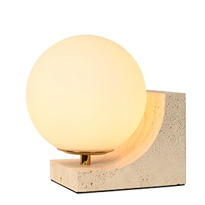 Nordic Modern Globe Opal Glass Night Lamp Travertine Stone Table Lamp