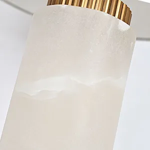 Antique Brass Solid Alabaster Column Bedside Table Lamp For Living Room