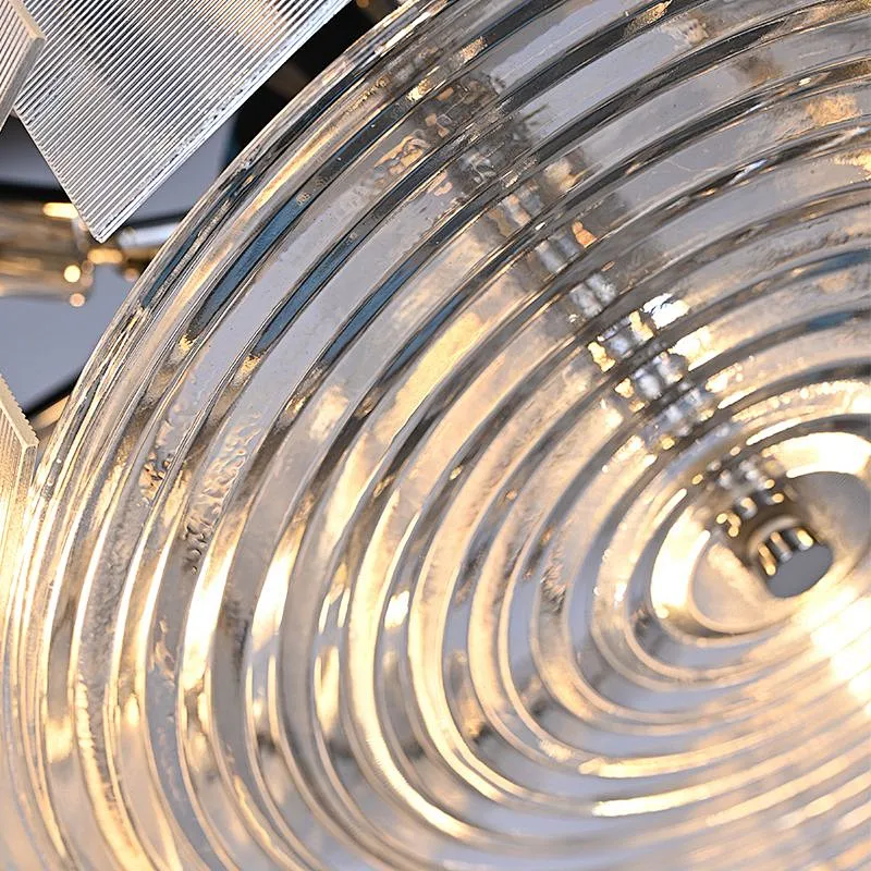 Clear Textured Layering Ripple Glass Sheet Hanging Light Contemporary Chandelier