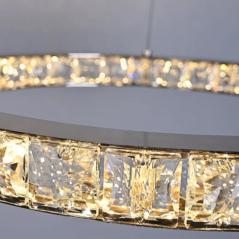 Hanging Stainless Steel Circle Ring LED Crystal Glass Pendant Light For Restaurant