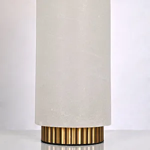 Antique Brass Solid Alabaster Column Bedside Table Lamp For Living Room