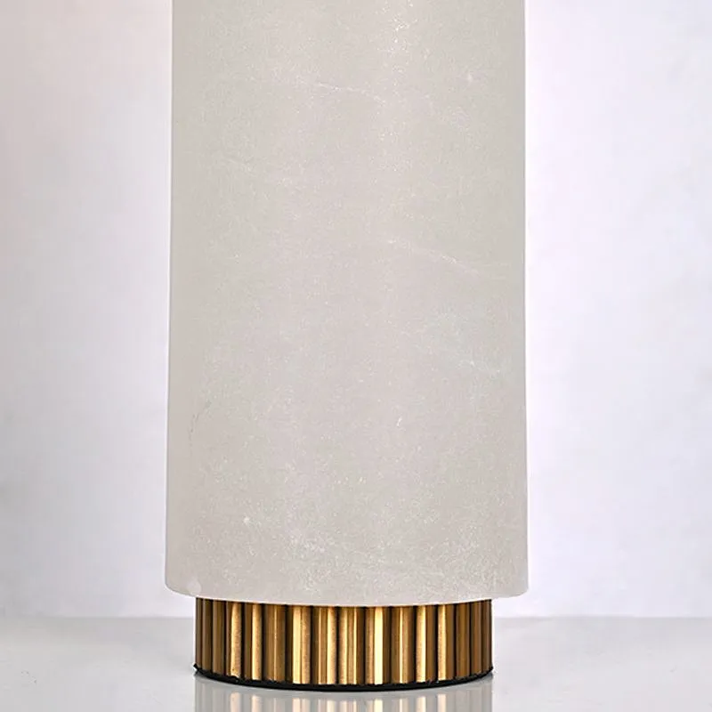Antique Brass Solid Alabaster Column Bedside Table Lamp For Living Room
