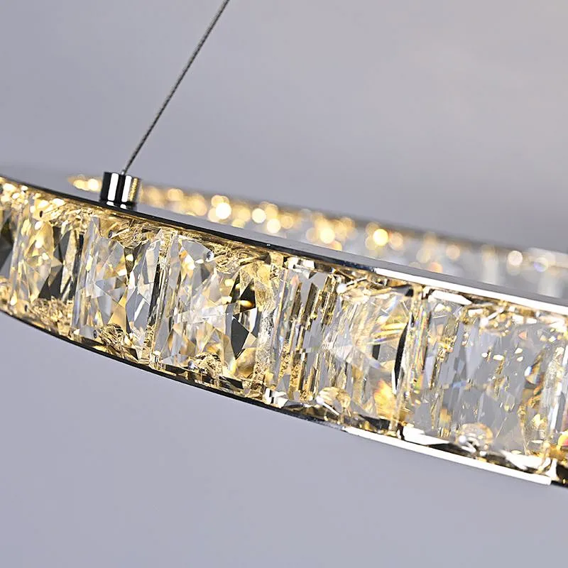 Hanging Stainless Steel Circle Ring LED Crystal glass chanderlier for restaurant