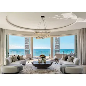 Classic crystal glass LED ring pendant light for living room