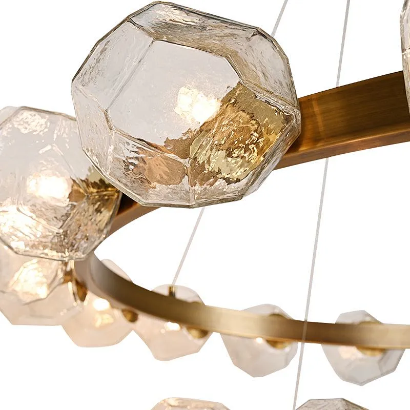 Polyhedral art glass chandelier antique brass pendant light