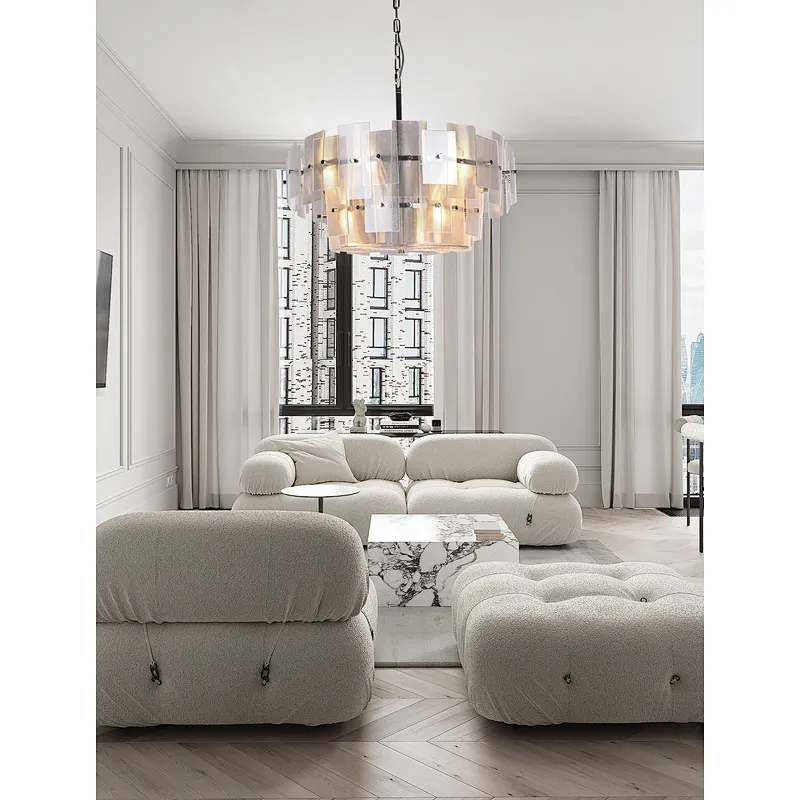 Clear Textured Layering Ripple Glass Sheet Hanging Light Contemporary Chandelier
