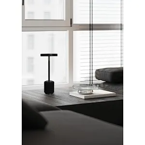LED Steel Utilitaire Desk Lamp Minimalist Knurled Black Travertine Table Lamp