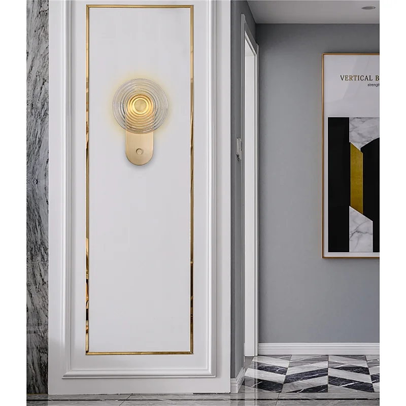 New Design Rotation Dimmable Button Led Wall Light Circular Ripple Glass Wall Lamp
