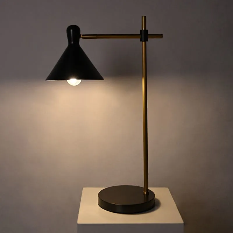 Simple black Antique Brass Tube Marble Base Desk Table reading lamp