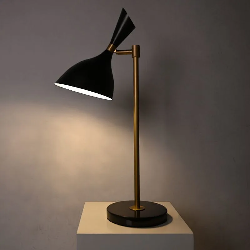 Modern style simple black Aluminum Cone Slanted Shade marble base desk reading lamp