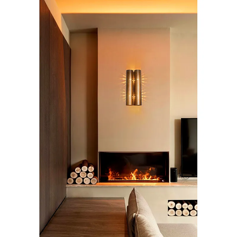 Honeycomb shape pierced brass cylinde steel sconce wall lamp