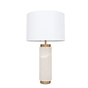 Antique Brass Solid Alabaster Column Bedside Table Lamp For Living Room