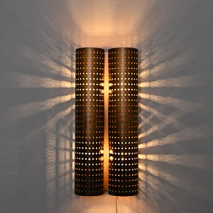 Honeycomb shape pierced brass cylinde steel sconce wall lamp