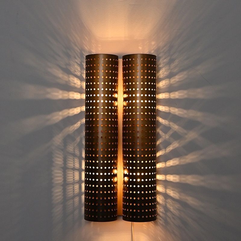 Honeycomb shape pierced brass cylinde steel sconce wall lamp