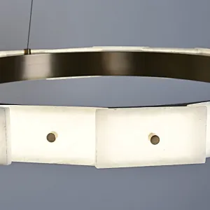 Antique brass finish LED light source layered alabaster decorative ring pendant light for restaurant and living room