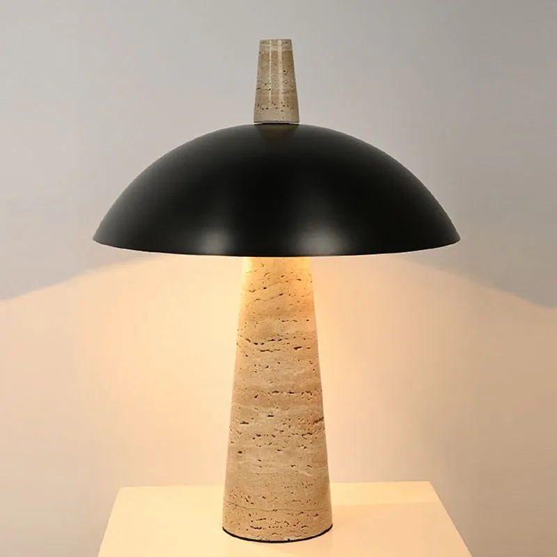 Bronze shade travertine stone pillar retro bedside table lamp for living room sofa lamp