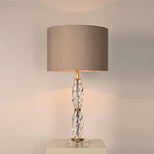 Spiral crystal glass bedside table lamp with fabric lampshade for living room sofa lamp