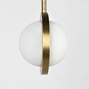 Antique brass finish single planet ball alabaster pendant lamp for restaurant and bedside