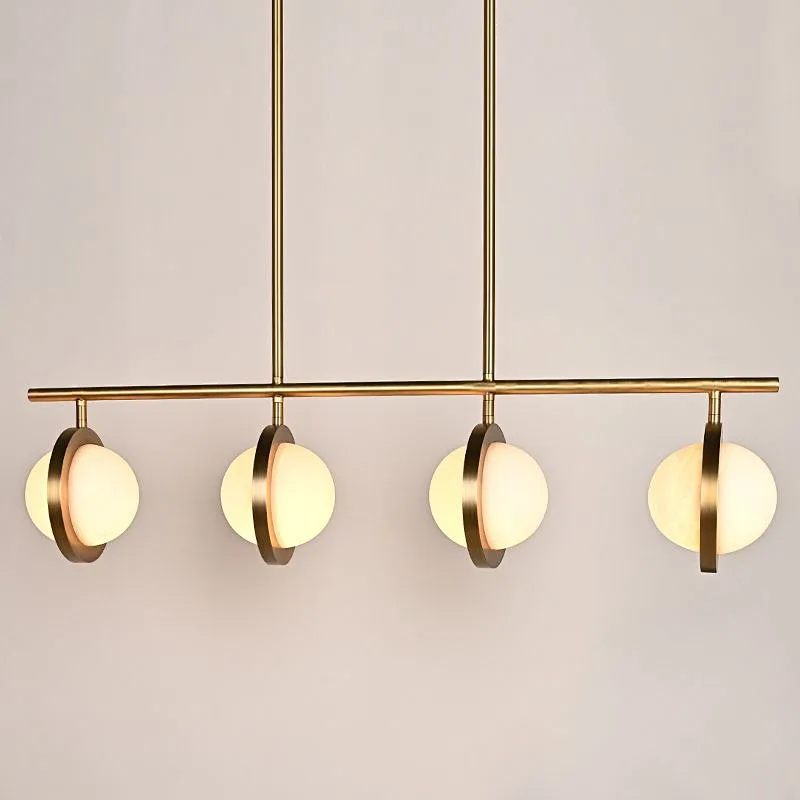 Antique brass finish 4 planet balls alabaster restaurant pendant light