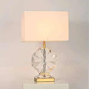 Snow flake solid crystal glass bedside table lamp with fabric lampshade for living room sofa lamp