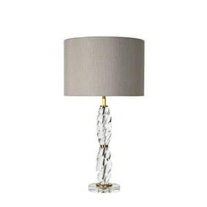 Spiral crystal glass bedside table lamp with fabric lampshade for living room sofa lamp