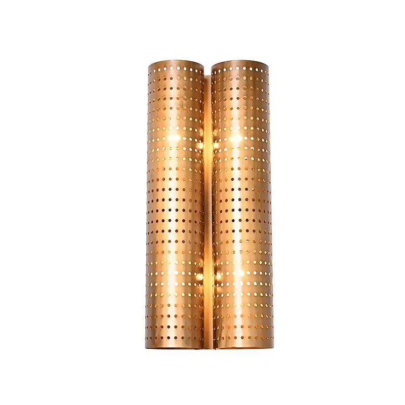 Honeycomb shape pierced brass cylinde steel sconce wall lamp