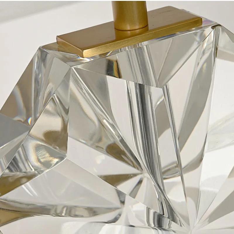 Snow flake solid crystal glass bedside table lamp with fabric lampshade for living room sofa lamp