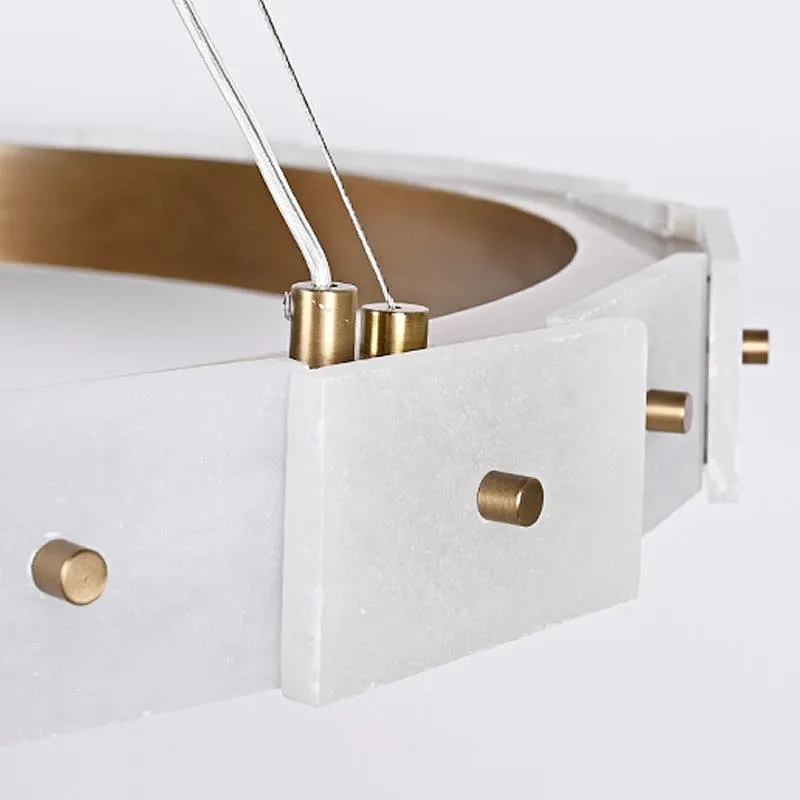 Antique brass finish LED light source layered alabaster decorative ring pendant light for restaurant and living room