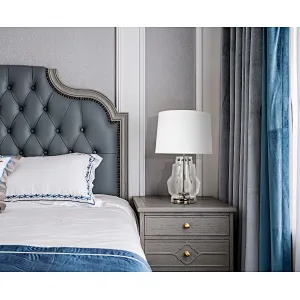 Modern style geometry crystal glass bedside table lamp with linen lampshade for living room bedroom