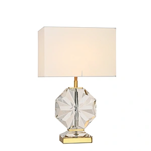 Snow flake solid crystal glass bedside table lamp with fabric lampshade for living room sofa lamp