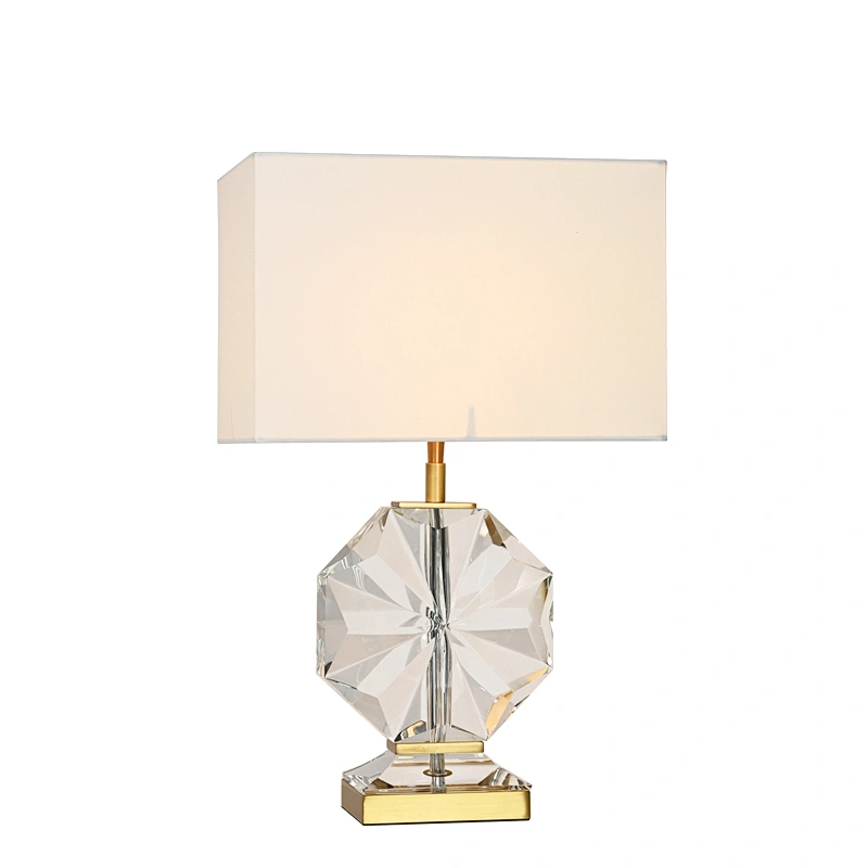 Snow flake solid crystal glass bedside table lamp with fabric lampshade for living room sofa lamp