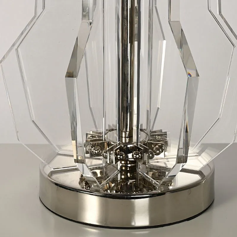 Modern style geometry crystal glass bedside table lamp with linen lampshade for living room bedroom