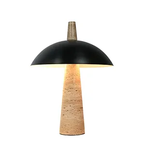 Bronze shade travertine stone pillar retro bedside table lamp for living room sofa lamp