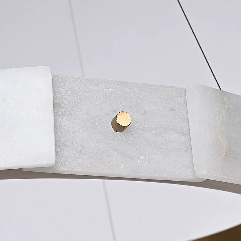 Antique brass finish LED light source layered alabaster decorative ring pendant light for restaurant and living room