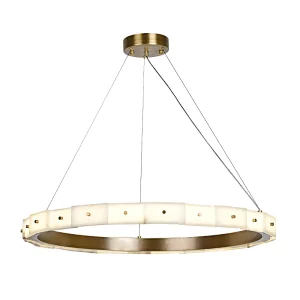 Antique brass finish LED light source layered alabaster decorative ring pendant light for restaurant and living room