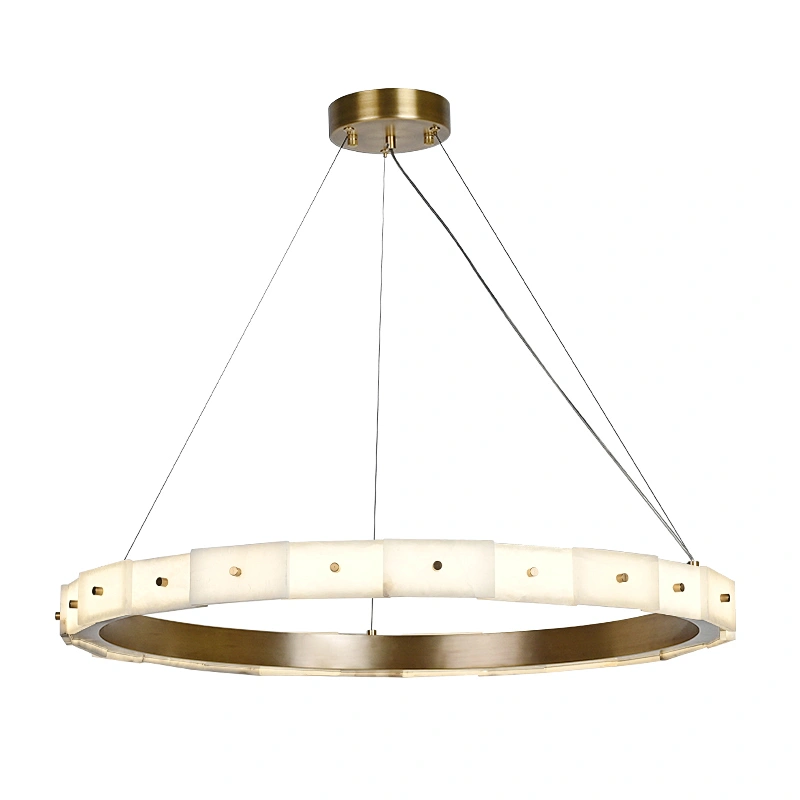 Antique brass finish LED light source layered alabaster decorative ring pendant light for restaurant and living room