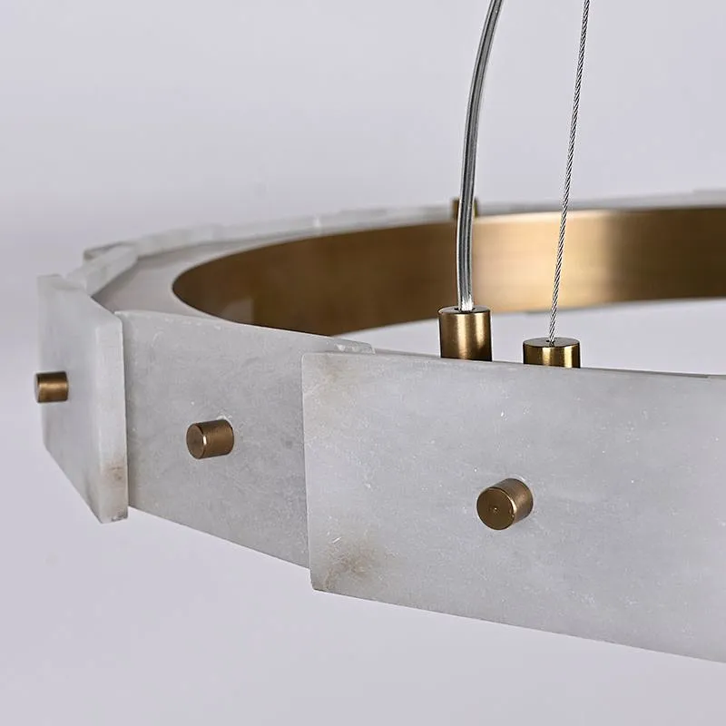 Antique brass finish LED light source layered alabaster decorative ring pendant light for restaurant and living room