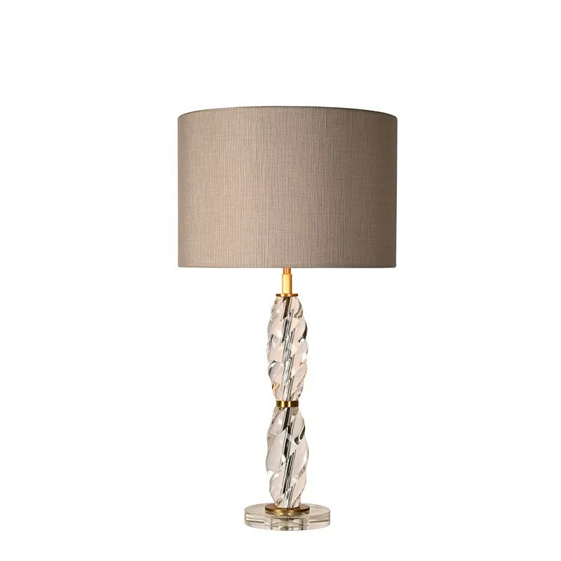 Spiral crystal glass bedside table lamp with fabric lampshade for living room sofa lamp