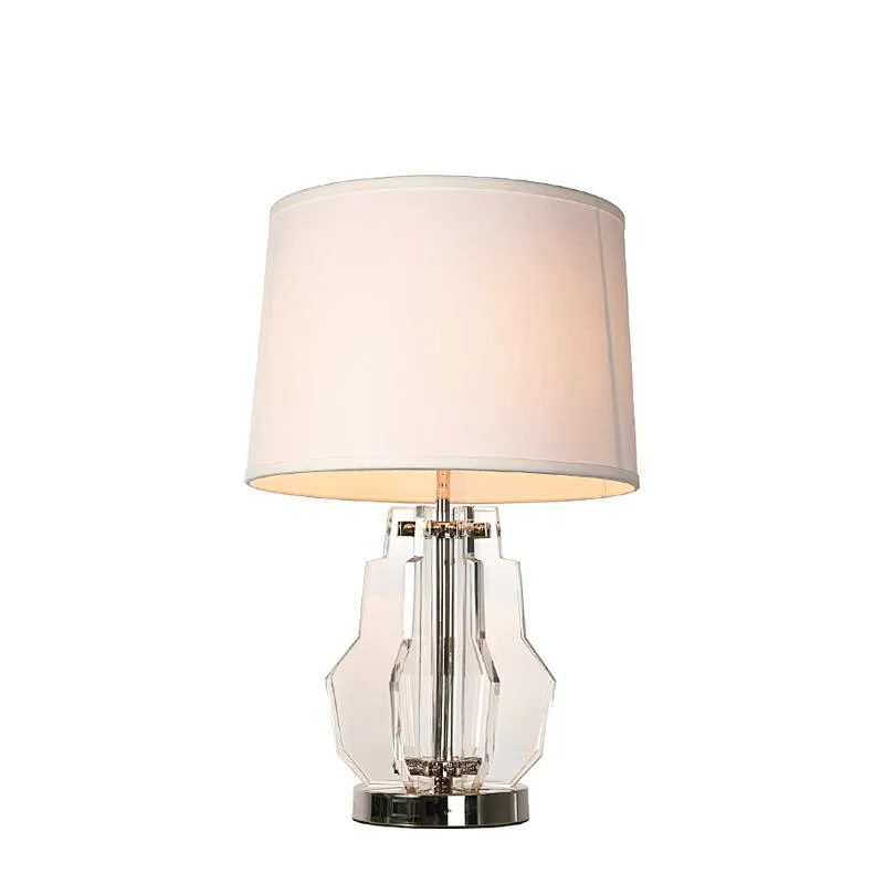 Modern style geometry crystal glass bedside table lamp with linen lampshade for living room bedroom