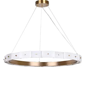 Antique brass finish LED light source layered alabaster decorative ring pendant light for restaurant and living room