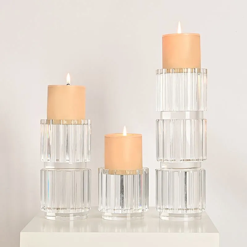 Hand grooving gear pillar solid crystal glass candlestick for dining-table