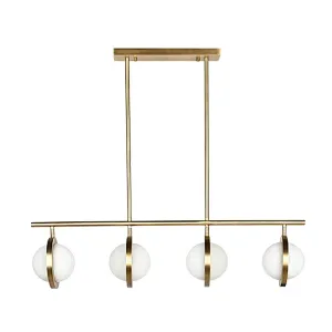 Antique brass finish 4 planet balls alabaster restaurant pendant light