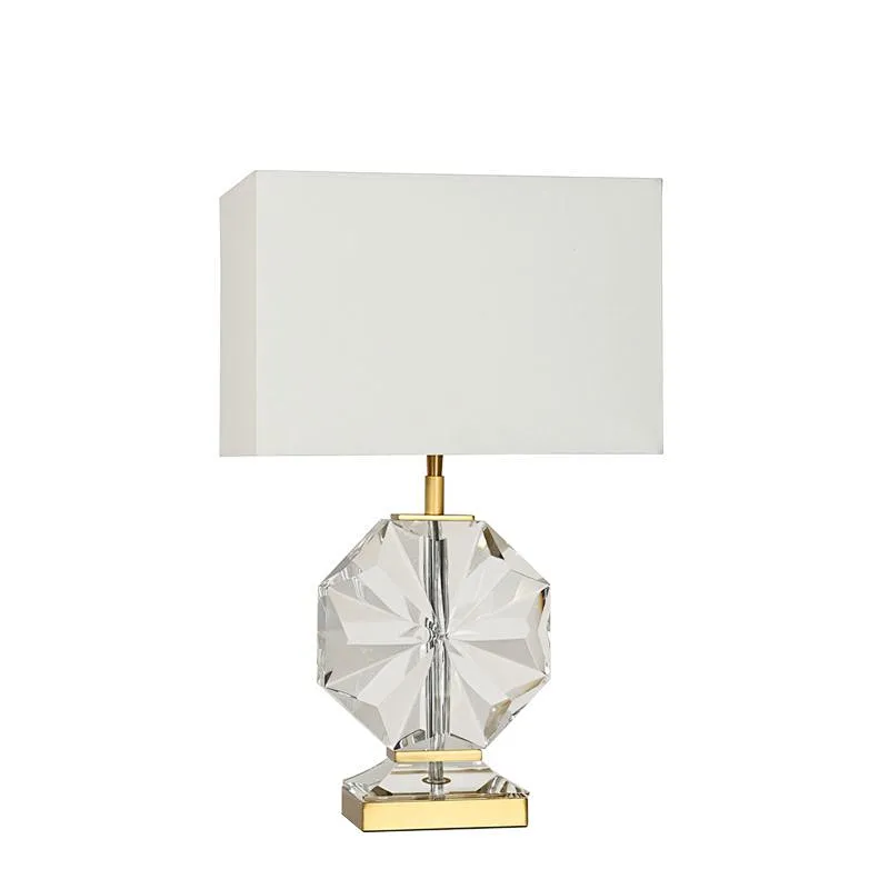 Snow flake solid crystal glass bedside table lamp with fabric lampshade for living room sofa lamp