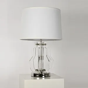 Modern style geometry crystal glass bedside table lamp with linen lampshade for living room bedroom
