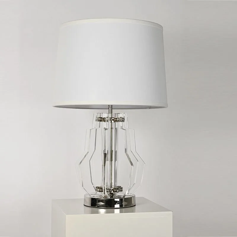 Modern style geometry crystal glass bedside table lamp with linen lampshade for living room bedroom
