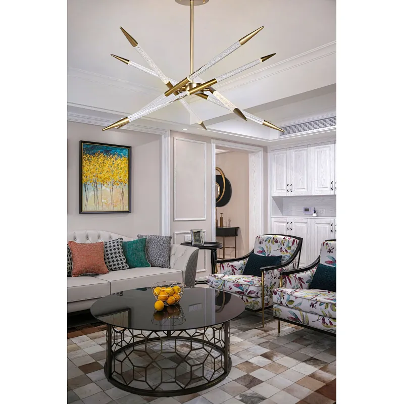 Antique brass finish LED light source bubble acrylic spik chandelier for restaurant and living room