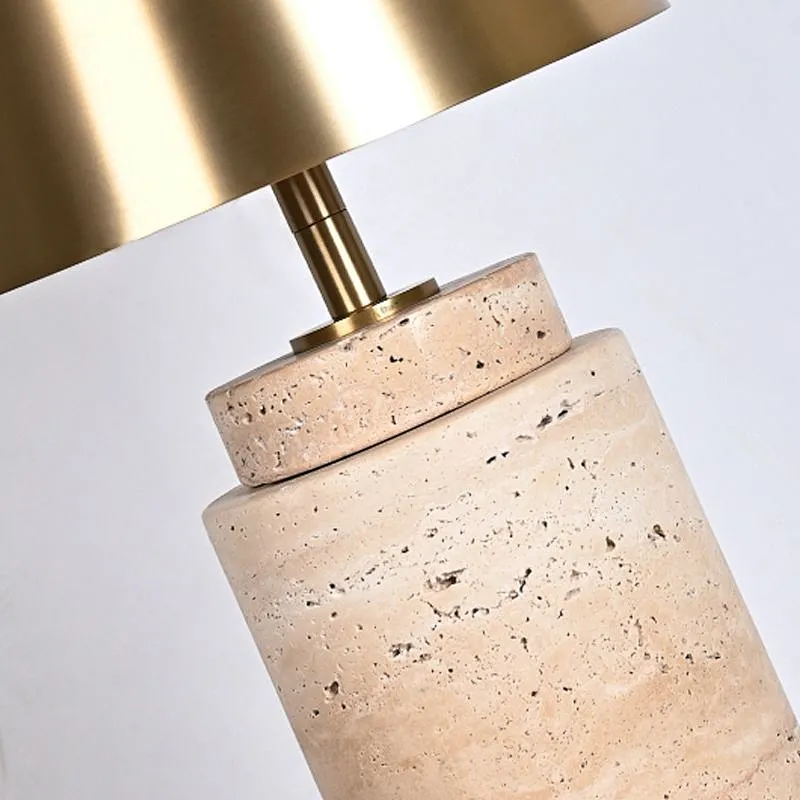 Solid natural travertine stone base table lamp with brass lampshade